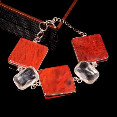 Agate & Glass stone bracelet, Brass silver plated bracelet for women